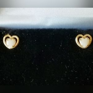 14K Gold Opal Heart Earrings